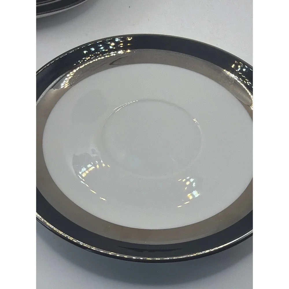 [Set of 4] Gemini Fine China Japan 3515 CUPS &SAUCERS White/BLACK PLATINUM